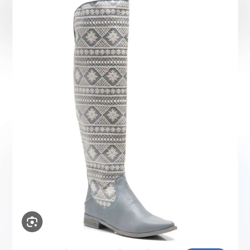 Free People Blue and Cream Over the Knee Boots - Picture 2 of 6